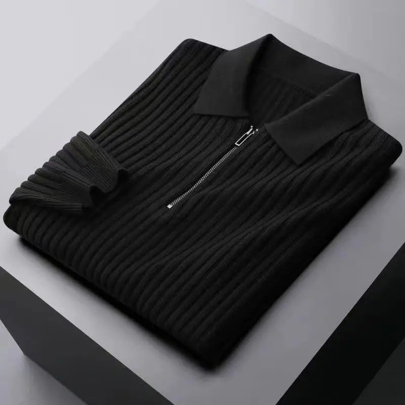 sanyamk Men's Autumn Winter Fashion Casual Solid Color Pullover POLO Neck Half Zip Versatile Long Sleeve Slim Fit Sweater Knitted Tops