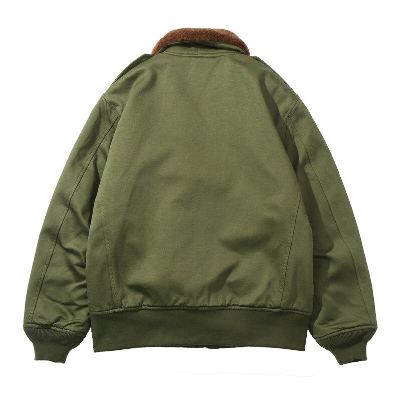 Bonsir Winter Men Vintage Bomber Jacket Army Green Warm Fur Collar Fleece Thicken Outdoor Casual Loose Zipper Pockets Male Cotton Coats