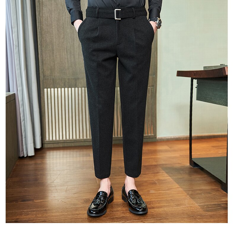 sanyamk Winter Woolen Trousers Men Slim Fit Casual Business Dress Pants Office Social Wedding Groom Suit Pants Pantalon Homme