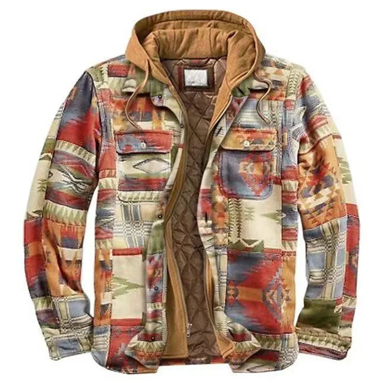 sanyamk Men Winter Jackets Harajuku Plaid Shirts Coats Hooded Zipper Long Sleeve Basic Casual Shirts Jackets European Style Size S-5XL