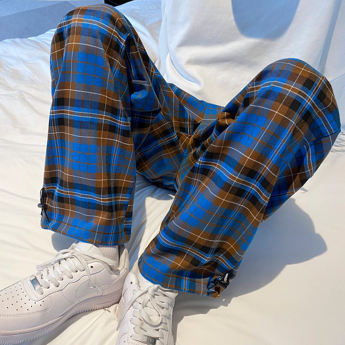 sanyamk Spring Plaid Pants Men Fashion Retro Straight Casual Pants Men Streetwear Loose Hip-hop Wide-leg Pants Mens Trousers M-2XL