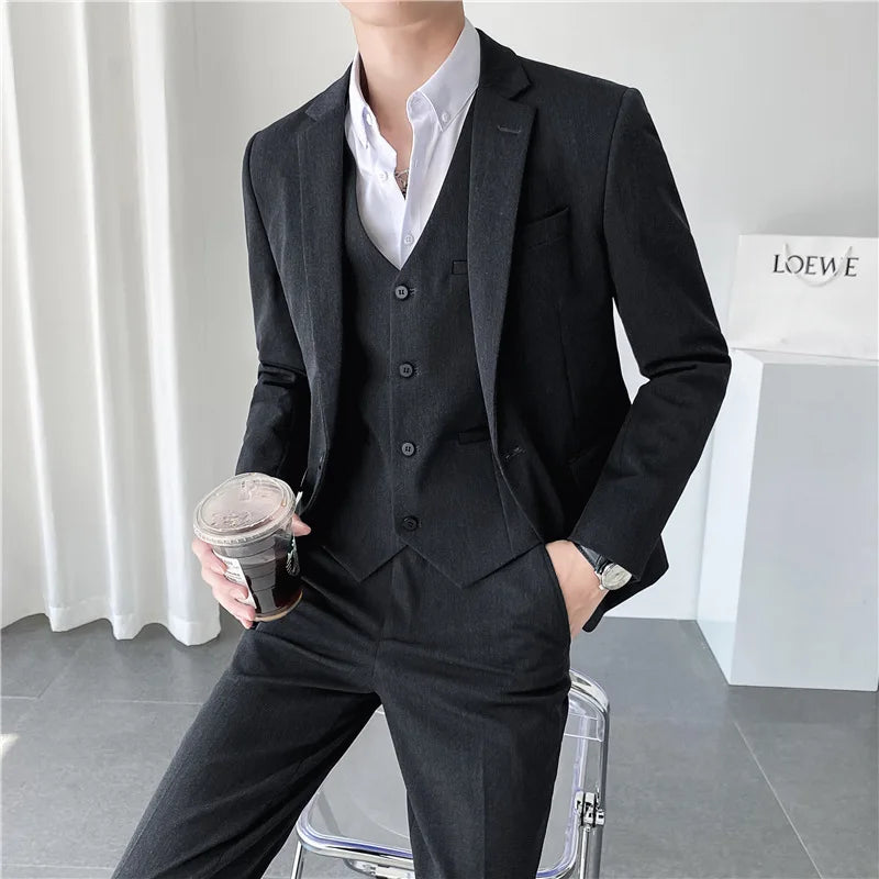 sanyamk Men Suit 3 Pieces Solid Color Slim Fitting For Business Leisure Commercial Wedding And Banquet Dresses Jacket Vest With Pants