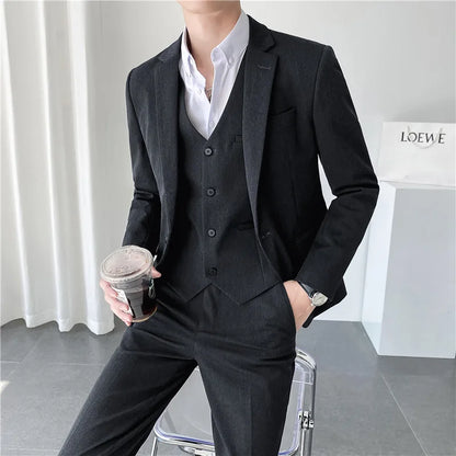 sanyamk Men Suit 3 Pieces Solid Color Slim Fitting For Business Leisure Commercial Wedding And Banquet Dresses Jacket Vest With Pants