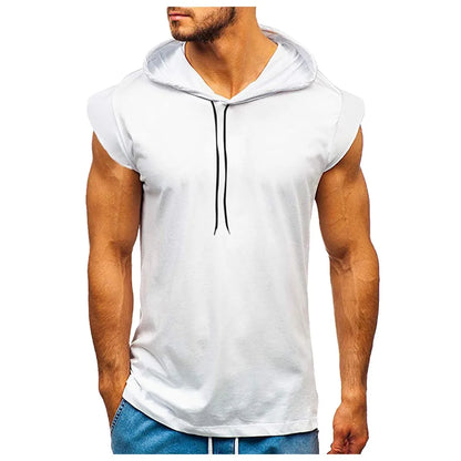 sanyamk Sports Tank Tops Men Fitness Muscle Print Sleeveless Hooded Bodybuilding Pocket Tight-drying Tops Summer Shirt For Men Clothing