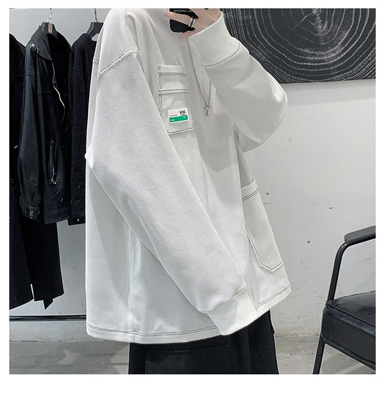 sanyamk Y2k Corduroy Pockets Graphic T Shirts Long Sleeve 2022 Harajuku Streetwear Hip Hop Oversized T-shirts Funny Black Tee