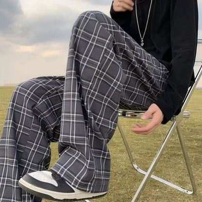 sanyamk Plaid Casual Pants Men Japanese Stylish Retro Summer Baggy All-match Students Teens Fashion Pantalones Cool Korean Designer Cozy