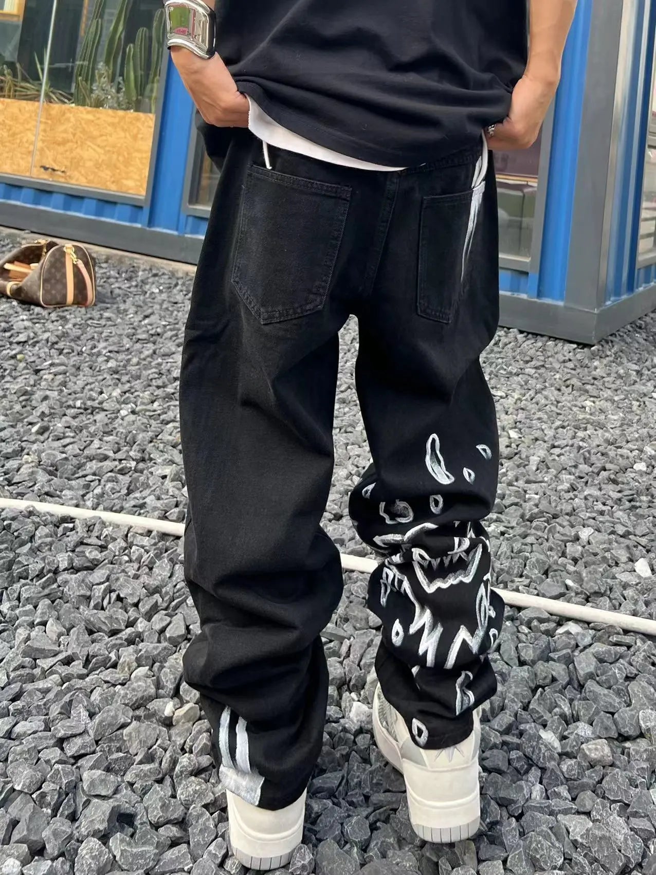 sanyamk Workshop American China-Chic Hip Hop Skull Straight Tube Denim camo jogger vintage army Pants Black New Fashion trouser