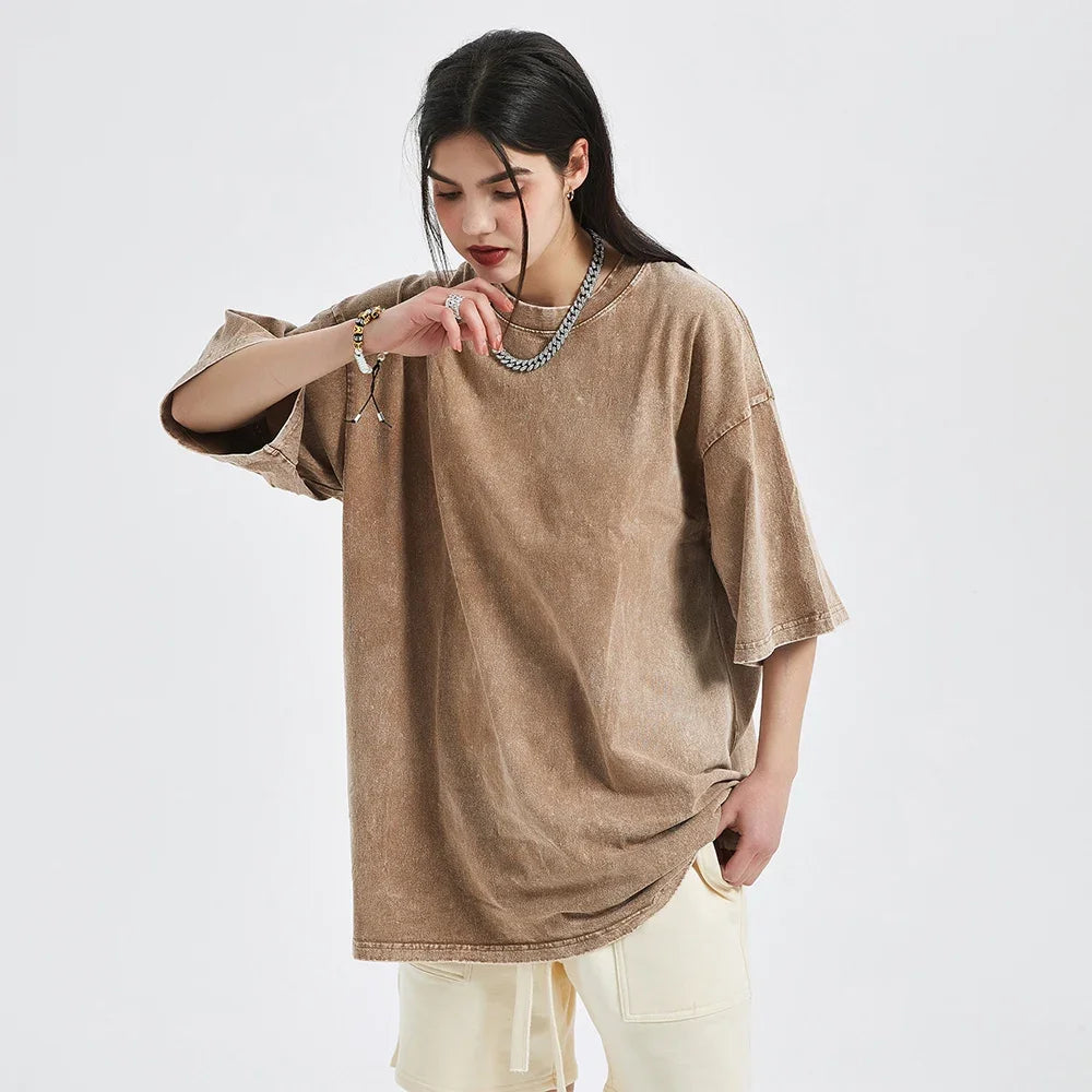 sanyamk  -  100% Cotton Tshirts for Men Women Casual Tshirts Fashion Harajuku Tops Tees Coffee Beige Y2k Short Sleeves Streetwear Summer