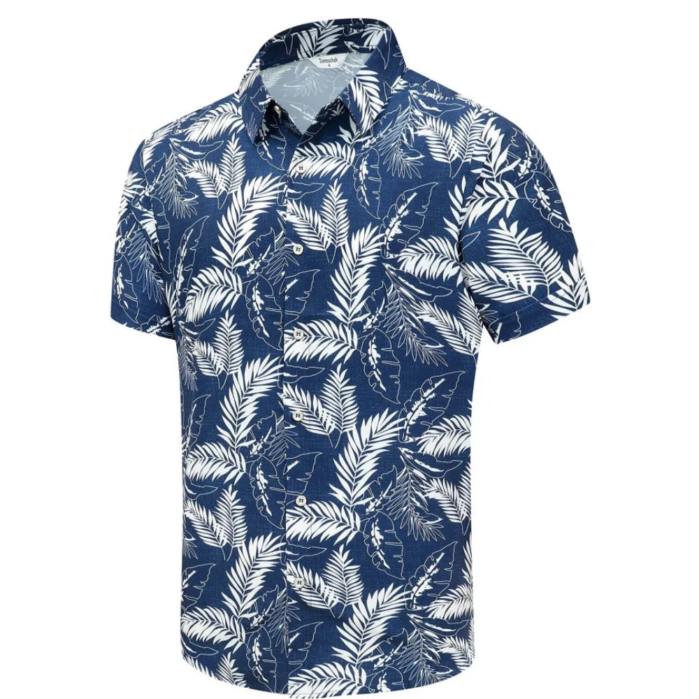 sanyamk Casual Men's Hawaiian Shirt Short-sleeved Lapel T-shirt Printed Large Size Spring and Summer Cool Top for Men