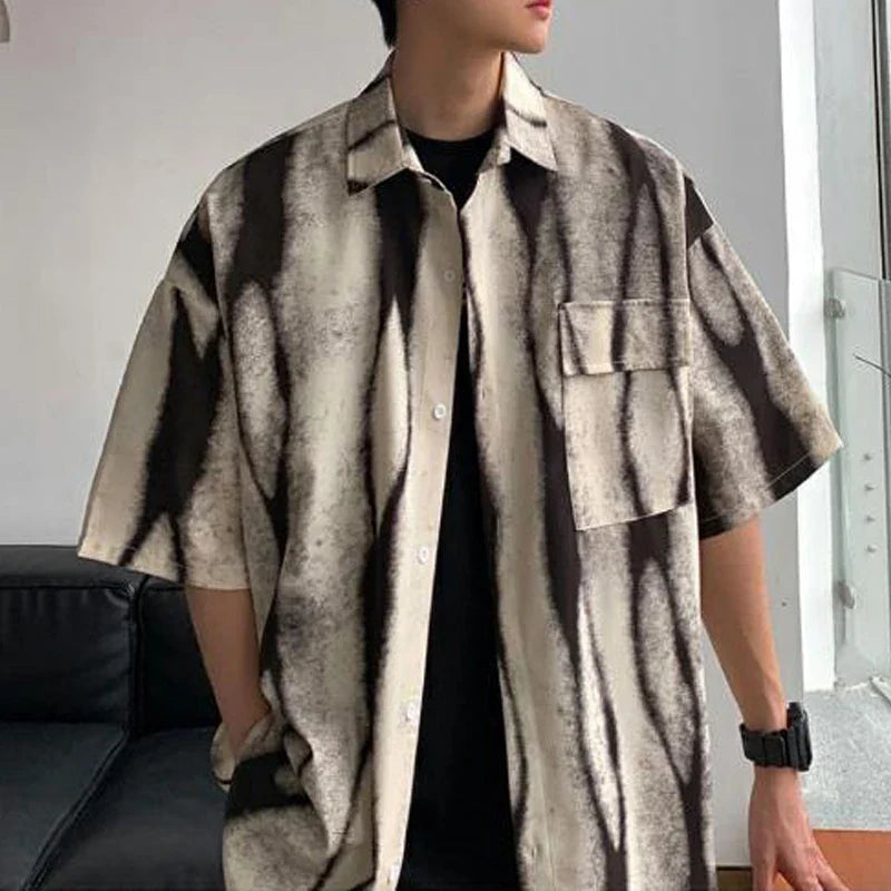 Bonsir Men Trendy Tie Dye Print Casual Streetwear Oversize Shirt Youth Summer Short Sleeve Y2K Harajuku Handsome Tops Camisas De Hombre