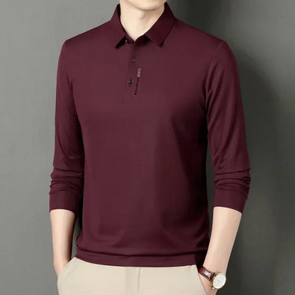 sanyamk 2024 New Spring Lapel Business Casual Polo Shirt Elastic Base Shirt Top Men's Long Sleeve T-shirt