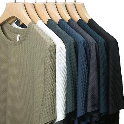 sanyamk 2024 Summer Mesh Ice Silk T-shirt Men's Short Sleeve Round Neck  New Half Sleeve Men Thin Solid Color Tees Top