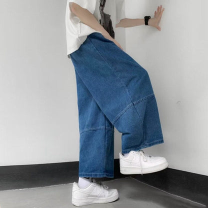 Bonsir Summer Blue/Black Oversized Jeans Men's Fashion Casual Loose Wide Leg Jeans Mens Streetwear Hip Hop Straight Denim Trousers Men