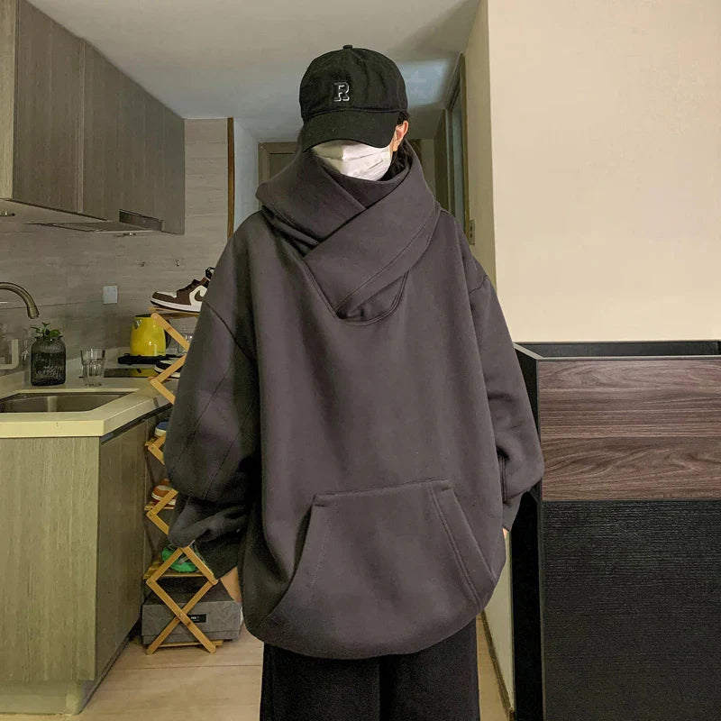 sanyamk  -  Harajuku High Collar Loose Hoodie Spring Hip Hop Sweatshirt Hooded Baggy Fashion Streetwear Black/Gray Long Sleeve Men Hoodies