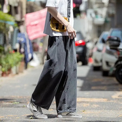 Bonsir Streetwear jeans cargo pants Loose Plus Size Wide Leg Pants Solid color Japanese Harajuku Casual Denim Pants Men Clothing