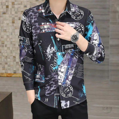 sanyamk Spring Autumn Streetwear Harajuku Y2K Printing Shirt Male Long Sleeve All-match Cardigan Top Women Vintage Trend Fashion Blouse