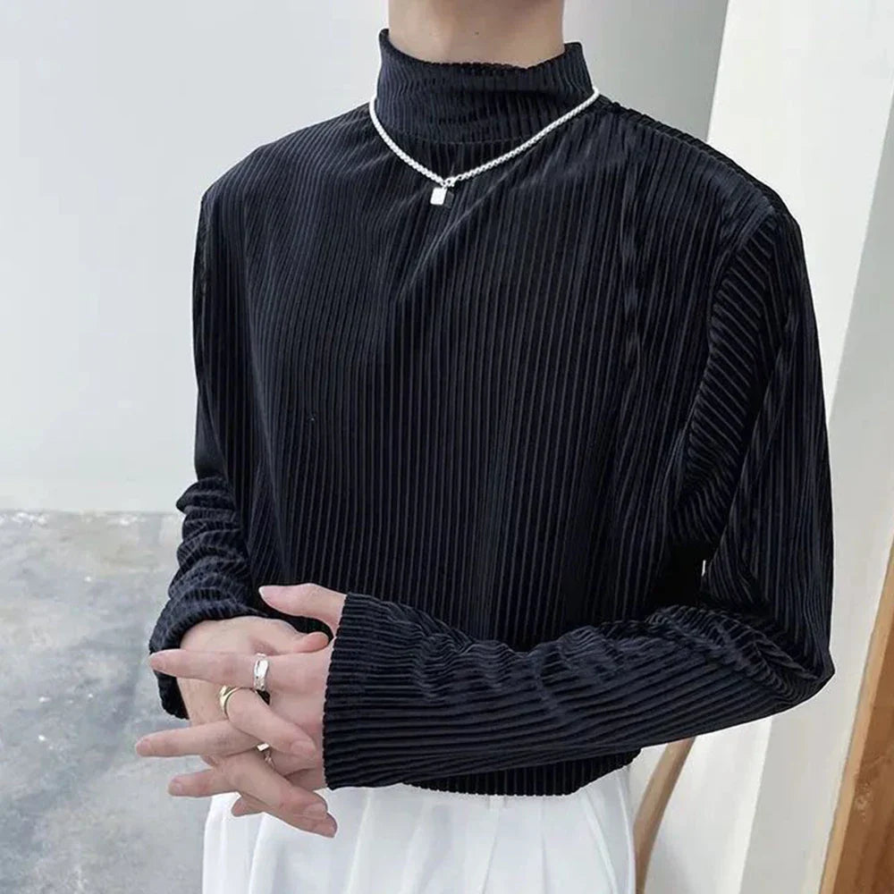 sanyamk Trendy Brand Long-sleeved T-shirt Men Spring Autumn New Half-high Collar Bottoming Shirt Worn Outside Velvet Top Inside Camiseta