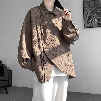 sanyamk Men's Luxury Chic Texture Shirt Vintage Casual Drapped Solid Color Button-down Long Sleeve Shirts for Men All-match Clothing