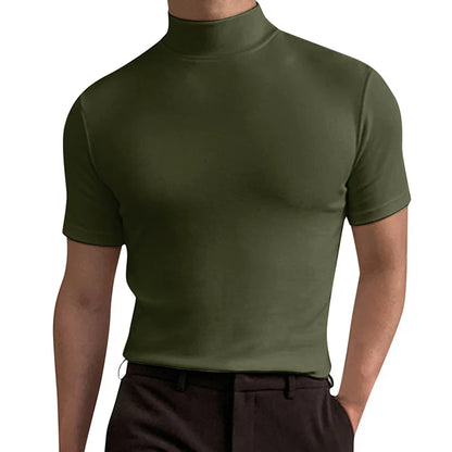 sanyamk Spring And Summer Turtleneck Male Tees Streetwear Solid Short Sleeve Pullovers Tops Casual Basic Slim Men T-Shirts 2023 Clothes