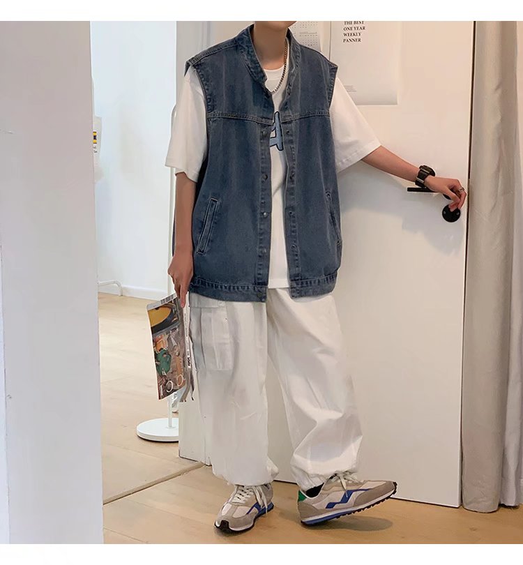 Bonsir Denim Sleeveless Jacket Men Fashion Oversized Harajuku Denim Jeans Casual Jeans Waistcoat Cowboy Hip Hop Streetwear Clothing