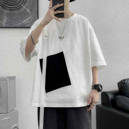 Bonsir Unique Pockets Design Mens Short Sleeve T Shirt White Loose  Summer Streetwear Top Tees