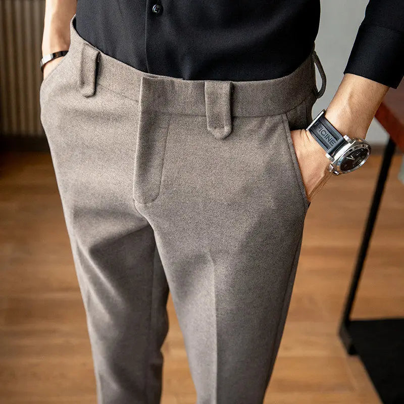 sanyamk Autumn Winter Woolen Business Dress Pants Men High Quality Streetwear Casual Long Trousers Formal Social Suit Pants L72