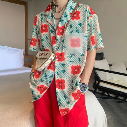 Bonsir 2024 Fashion Flower Shirts Men Hawaiian Shirt Printing Summer Vacation Beach Lapel Short Sleeve Streetwear Genderless Clothing