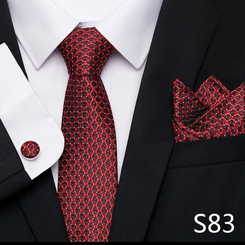 sanyamk Newest design Silk Festive Present Tie Handkerchief Cufflink Set Necktie Man's Plaid Yellow Shirt Accessories