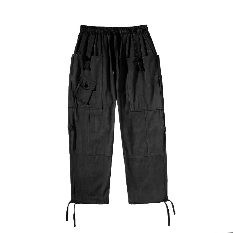 Bonsir Cargo Pants Loose Straight Trousers Streetwear Overalls Pocket Drawstring Sweatpants Mens Casual Joggers Fashion Baggy