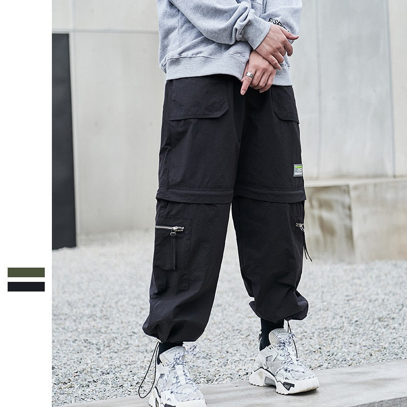 Bonsir Casual Pants Men's Spring Streetwear Trousers Japanese Loose Straight Leg Cuff Functional Cargo Pants Zipper Unloading Shorts