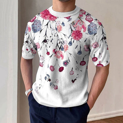 Bonsir Vintage Floral Printing Mens Slim Tops 2023 Summer Short Sleeve Crew Neck Pullover Tees Fashion Clothing Men Streetwear T-shirts