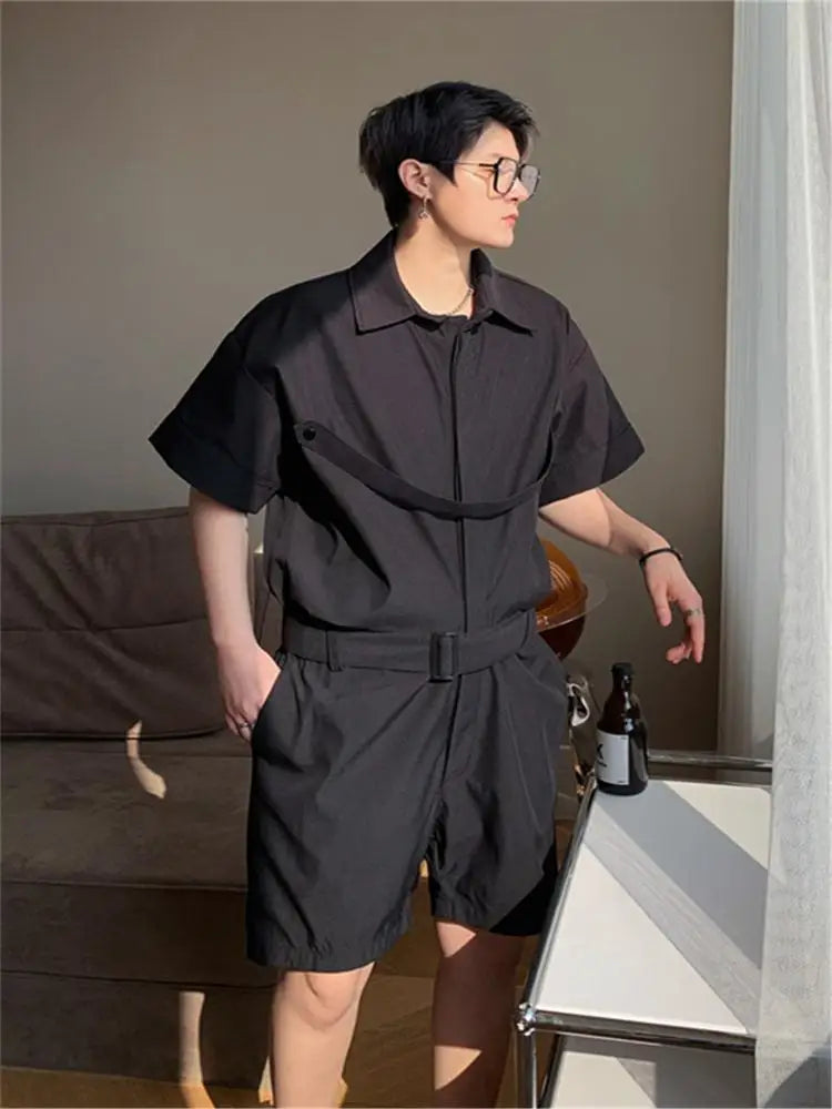 Bonsir Summer Men's Loose Work Clothes, Short Sleeved Shorts, One-Piece Clothes, Youth Street Fashion Ruffian Handsome Five Point Short