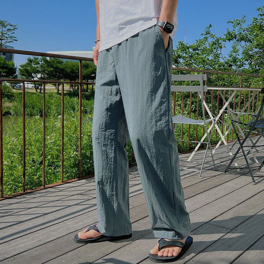 sanyamk Men's Fashion Casual Straight Pant Summer Thin Solid Color Versatile Trousers Vintage Male Wide Leg Korean Streetwear