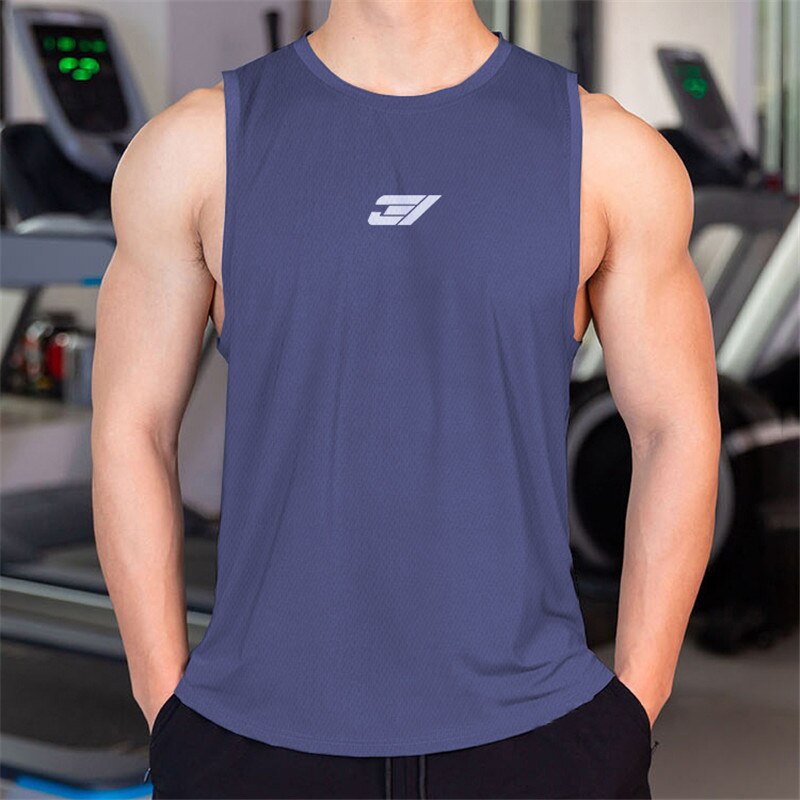 sanyamk Men Bodybuilding Tight Running Tank Tops Summer Jogger Workout Sleeveless Gyms shirt Men Sports Vest Fitness Brand Male Clothing