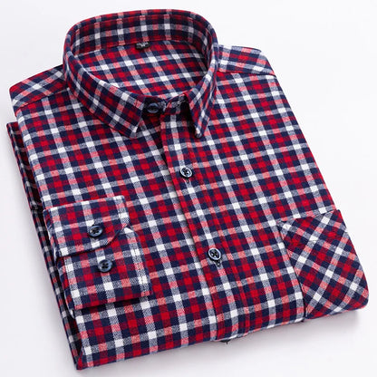 sanyamk Long Sleeve Flannel Plaid Shirts For Men Daily Tops Spring Autumn New 100% Cotton Regular Fit Checkered Casual Shirt Large Size