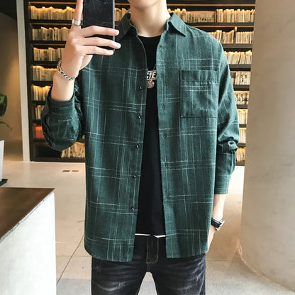 sanyamk Autumn and Winter Men's Loose Long-sleeved Shirt Jacket Top Lapel Pocket Thin Shirt Oversize Clothes for Men Student