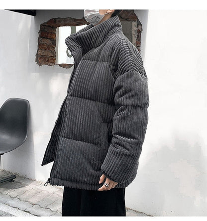 Bonsir Corduroy Winter Coat Men Puffer Jacket Autumn and Winter New Korean Style Long Ladies Over-the-knee Cotton Padded Keep Warm