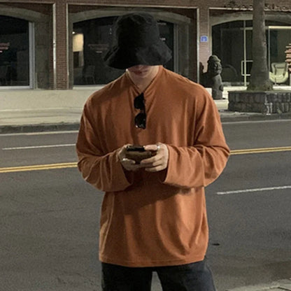 sanyamk  -  Simple Men's T-shirts Loose Solid Color New Autumn Tops Round Collar Long Sleeve Male Pullover Tees Fashion Menwear 9C7802