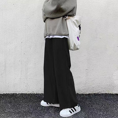 sanyamk Men's Korean Style Retro Trend Sweatpants Corduroy Fabric Solid Color Straight Casual Pants Loose Brown Color Trousers