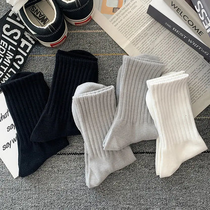 sanyamk New 5 Pairs Cool Men Black White Warm Socks Set Autumn Winter Male Solid Color Sport Short Socks For Men