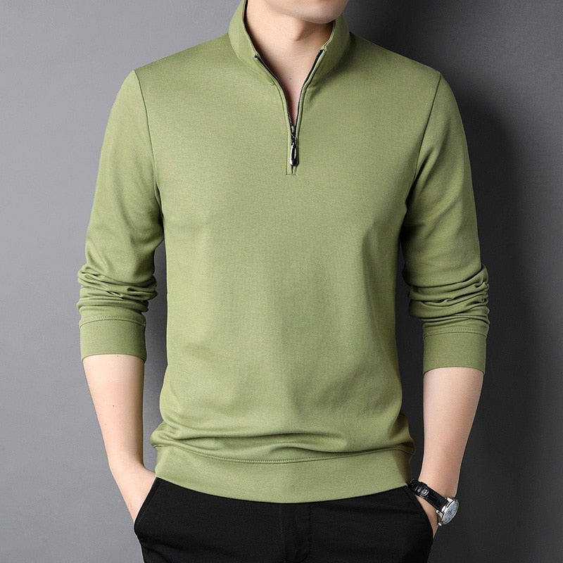 sanyamk Top Grade New Fashion Brand Luxury Zipper Polo Shirt Men Casual Plain Korean Solid Color Long Sleeve Tops Mens Clothing 2024