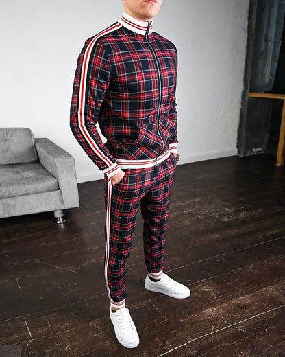 sanyamk New men's tracksuit Fashion Plaid Man Sets Trendy Brand Casual Sportswear Spring Autumn Jacket + Pants 2 Piece Set 3D Print