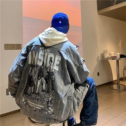 Bonsir Hip Hop West Coast Oversize Denim Jacket Men Spring Autumn American High Street Jeans Coat Y2k Harajuku Streetwear Outerwear