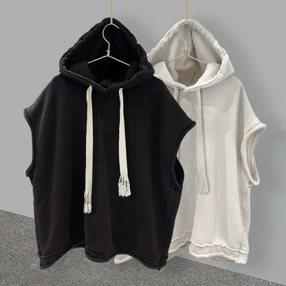 sanyamk Men's Sleeveless Hoodie Men T-shirt Top Men Hoodies Summer Black Tank Top Gym Fitness Japanese Streetwear Hip Hop Cotton