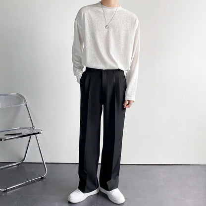 sanyamk  -  New Fashion Men's Oversize Suit Pants Wide Leg Long Drape Trousers Solid Straight High Waist Casual Pant Black White Khaki