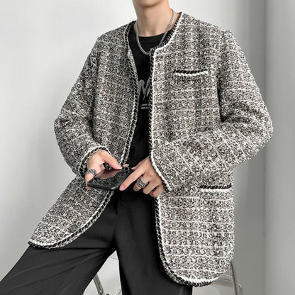 sanyamk -  Light Men's Luxury Weave Tweed Jacket Cloth-trimmed Design Single Breasted Oversized Coat Spring New Design 2A0587