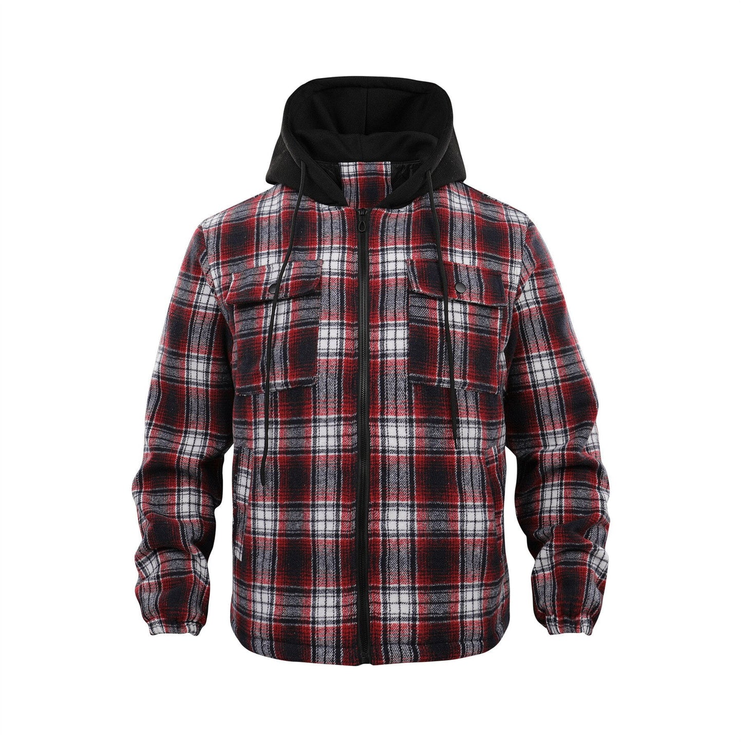 Bonsir Men's Autumn Winter Plaid Shirt Outwear Hood Mens Cashmere Thicken Shirt zipper Hoodies Jacket Men