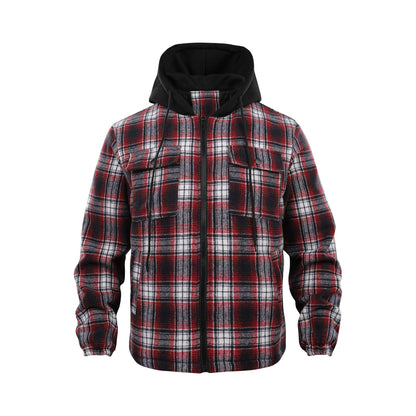 Bonsir Men's Autumn Winter Plaid Shirt Outwear Hood Mens Cashmere Thicken Shirt zipper Hoodies Jacket Men