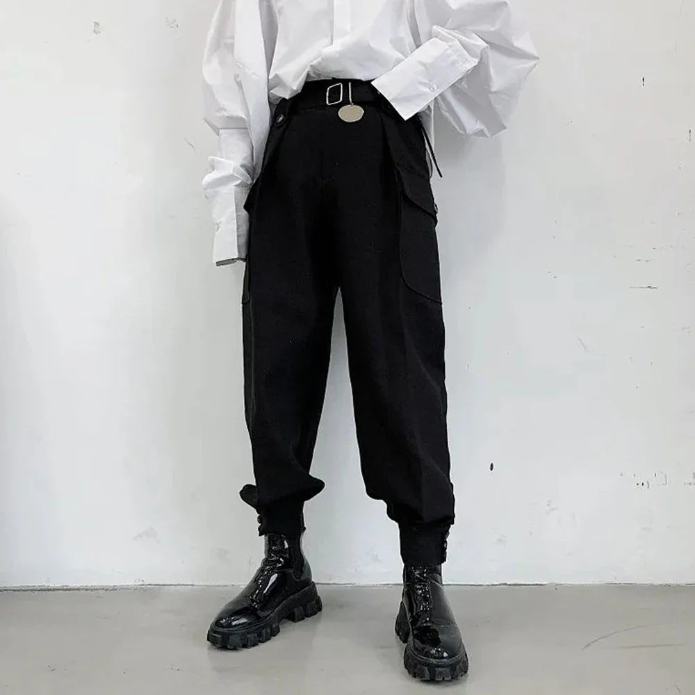 Bonsir Summer Black Personality Design Three-dimensional Pocket Overalls Men All-match Casual Trousers Mens Clothing Pants Hombre Y2K