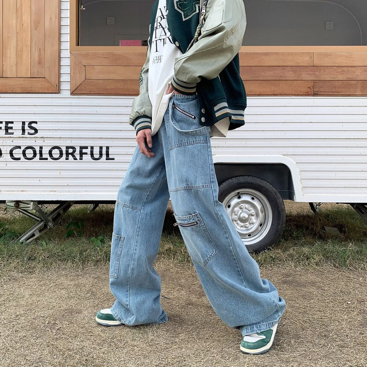 Bonsir Streetwear Spring Autumn Baggy Jeans Men Blue Wide Leg Denim Men's Pants Casual Fashion Oversize Straight Trousers